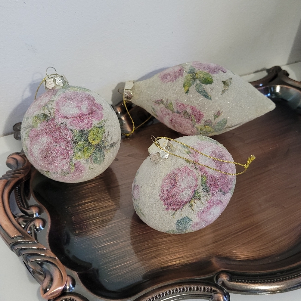 Vintage Sugar Frosted Christmas Ornaments, set of 3